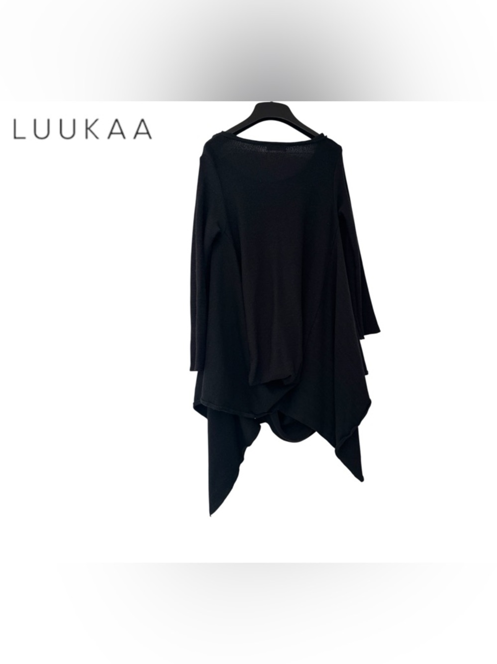 LUUKAA Long-sleeve Asymmetric Hem Black Knit Top - Picture 4 of 5